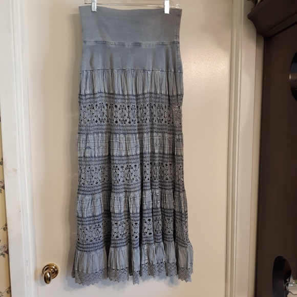 NOELLE DUSTY BLUE BATIK  PEASANT SKIRT, S/M - Picture 2 of 7